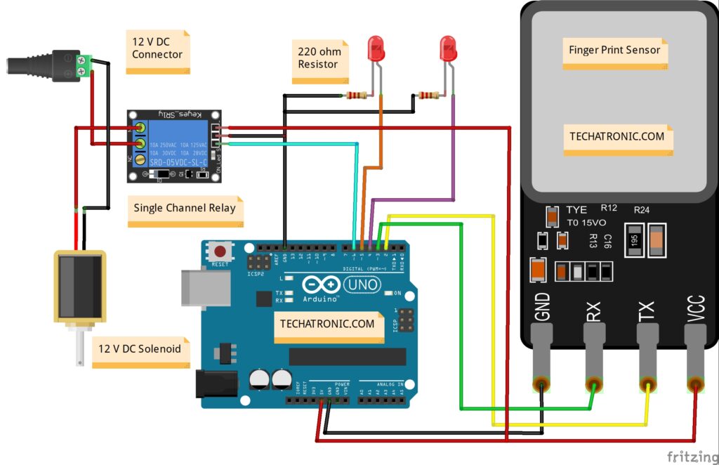 Fingerprint project Arduino circuit diagram