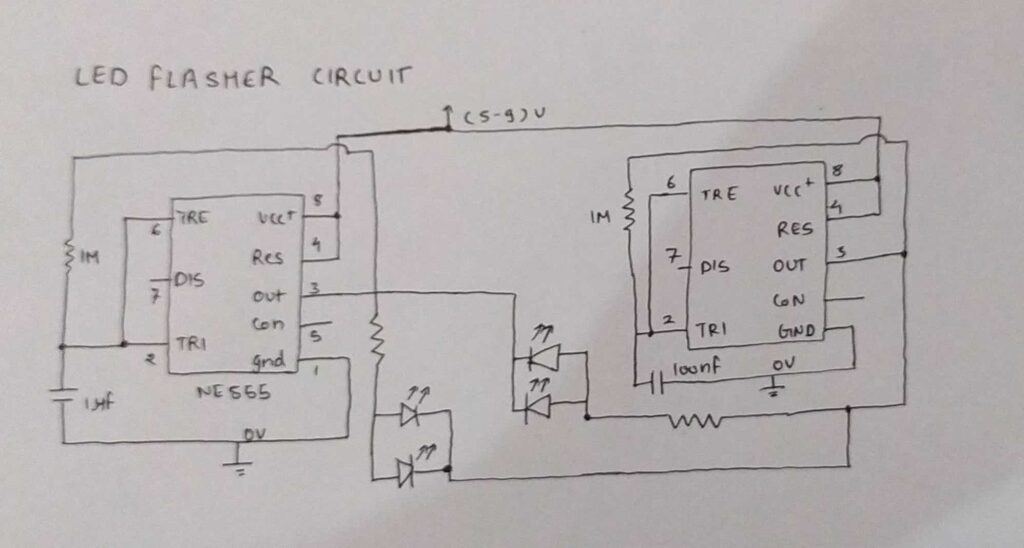 555 LED flasher Circuit Diagram
