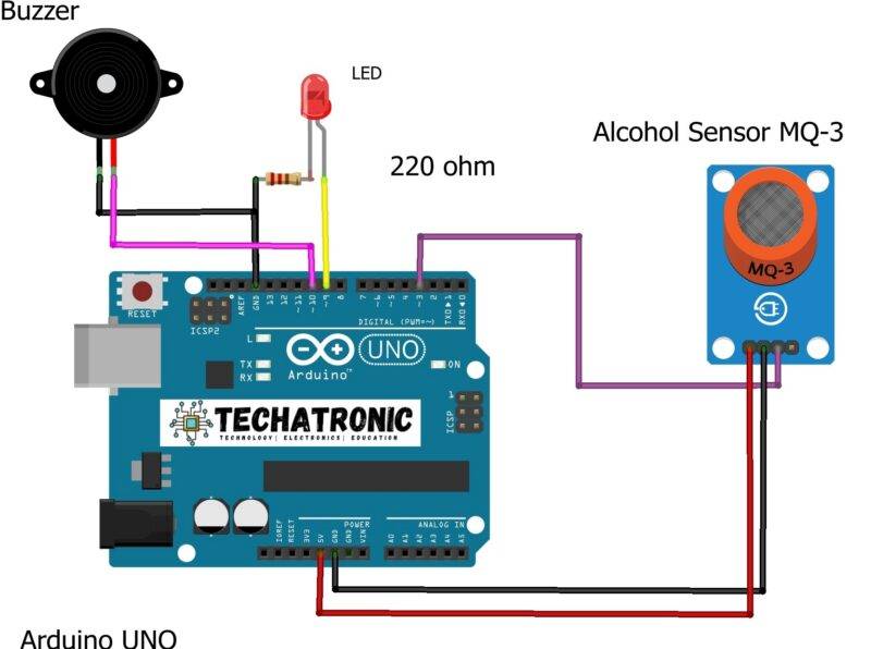 Alcohol detector using Arduino circuit