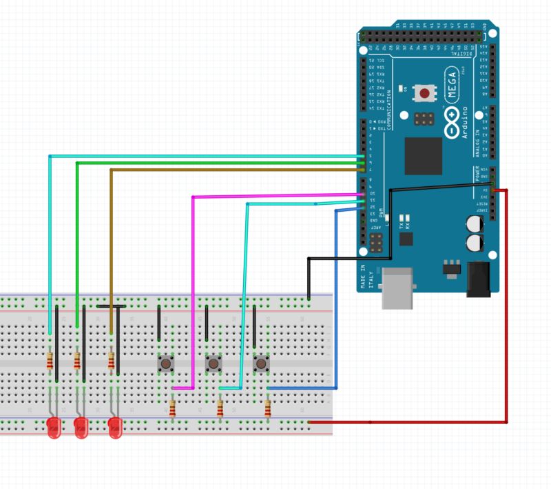 Arduino Mega with multiple push button circuit diagram